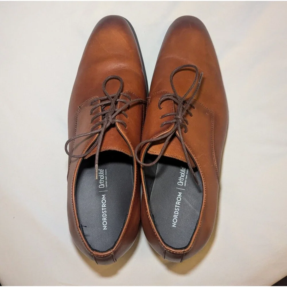 Men’s Nordstrom Brown Leather Derby Dress Shoes Size 10.5 Lace-Up Plain Toe
